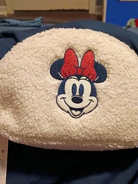 Disney Cream Sherpa Hat with Red Bow and Navy Accents